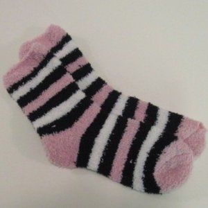 Pink, White, and Black Stripped Fuzzy Socks